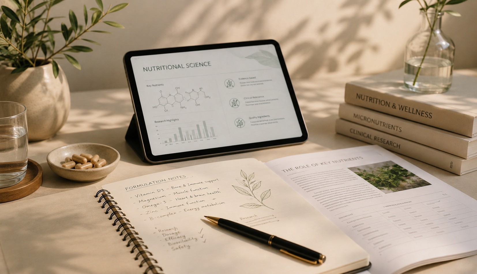 Nutritional science research, clinical references and formulation notes arranged for review