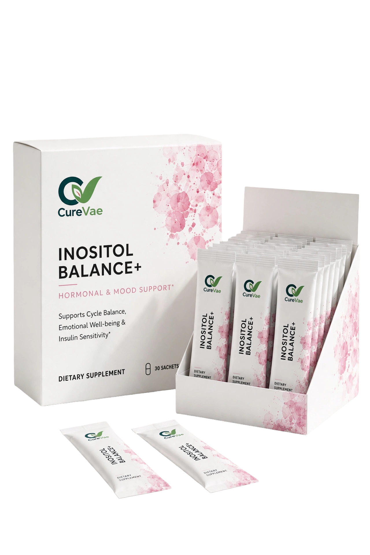 CureVae Inositol Balance+ box and sachets